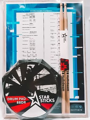 Тренировочный пэд с палочками | Набор для начинающего барабанщика | Пэд "STARPAD 88DR"+ Барабанные палочки StarSticks
